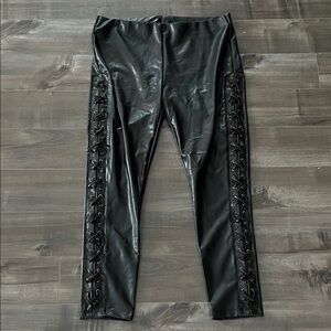JustFab Black Faux Leather Lace-Up Leggings Size XL